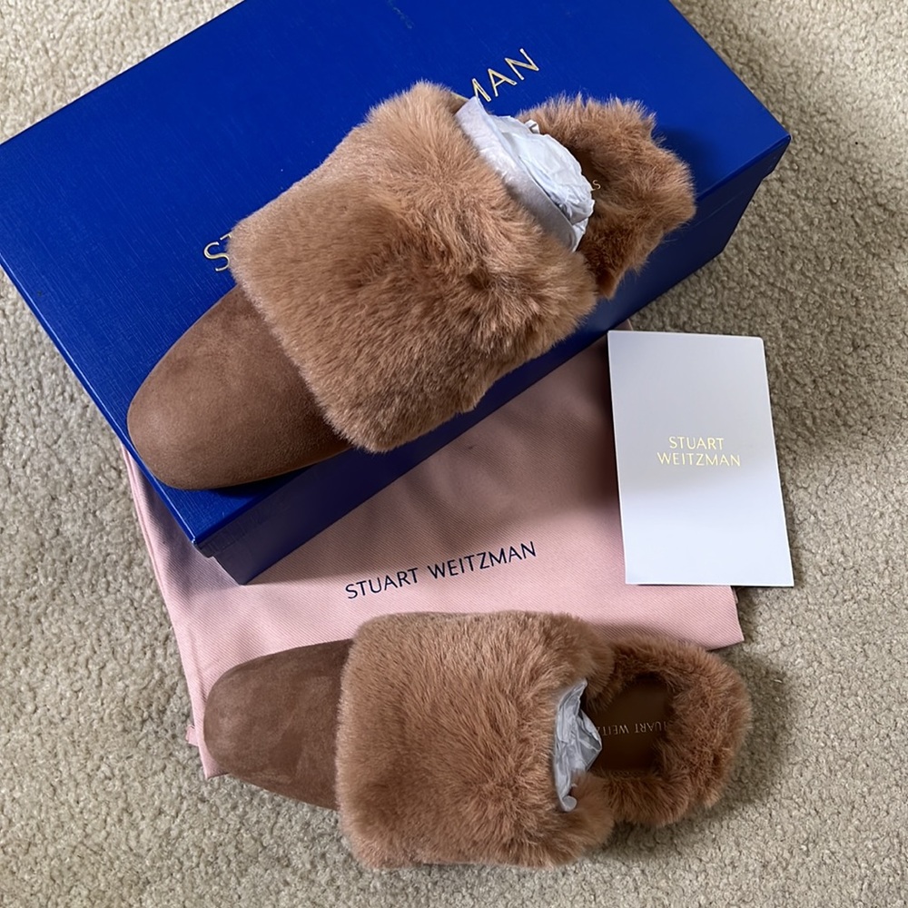 NWB Stuart Weizmann Edie Chill Faux Fur Slippers - Picture 6 of 9